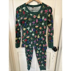 Hanna Andersson Adult Green Organic Long John‎ Pajamas Christmas Ornaments sz S